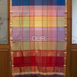 Multicolor Checks Maheshwari Saree with Red Pallu