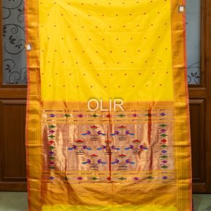 Yellow and Peach  Pure Silk Handwoven Paithani Saree