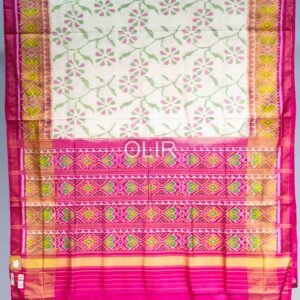 White with Pink Floral Pure Silk Patola Saree